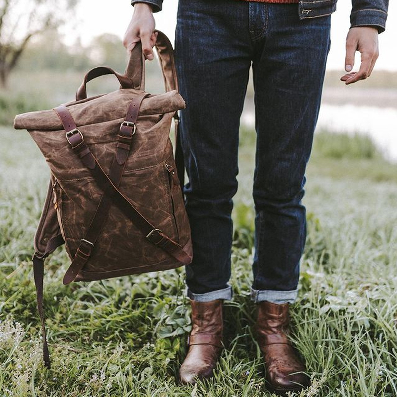 School Bags Men's waterproof wax canvas hiking backpack outdoor travel bag anti-theft computer retro rolled 220905