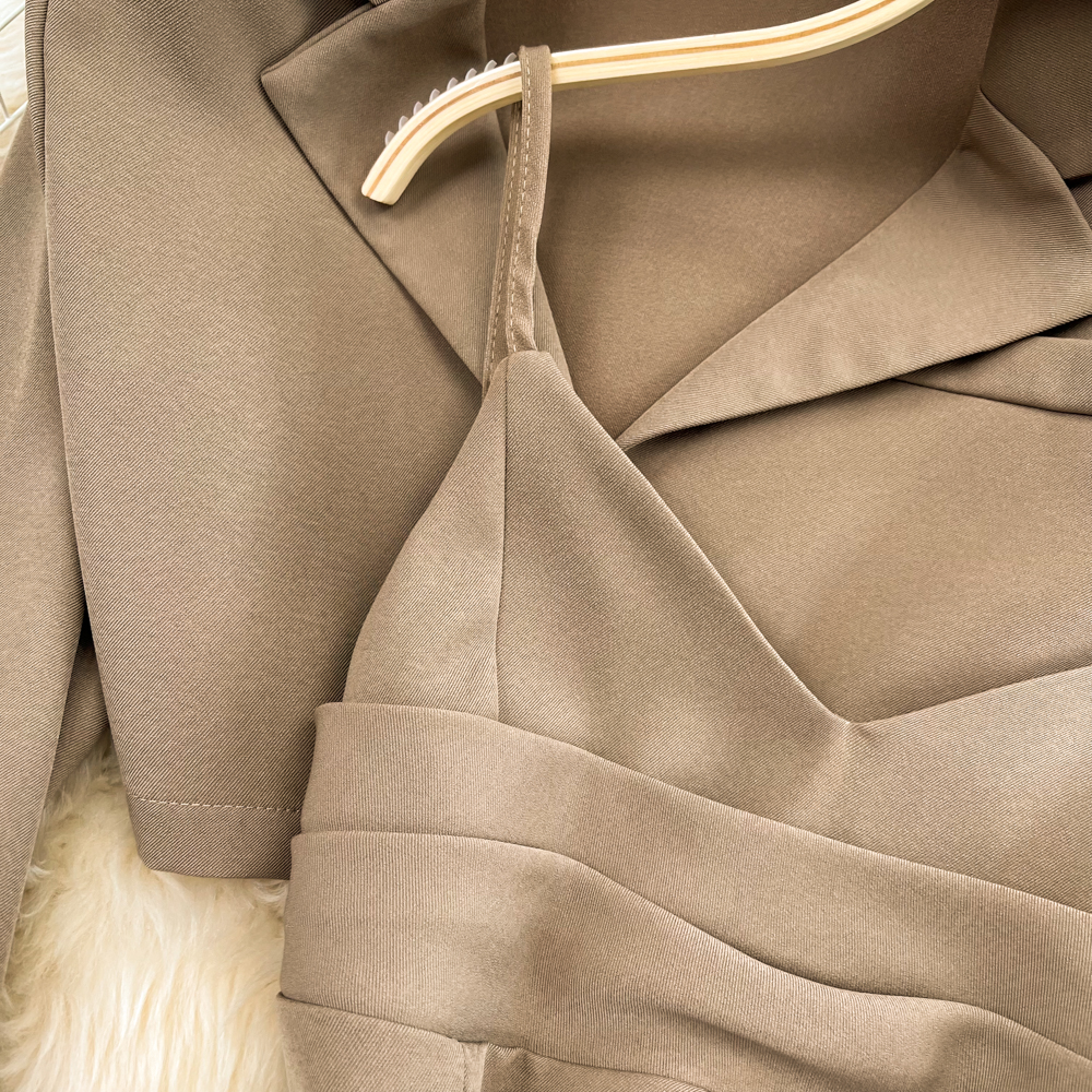 High level sensation Street two-piece suit dress womens spring and autumn new fashion high waisted short coat suspender