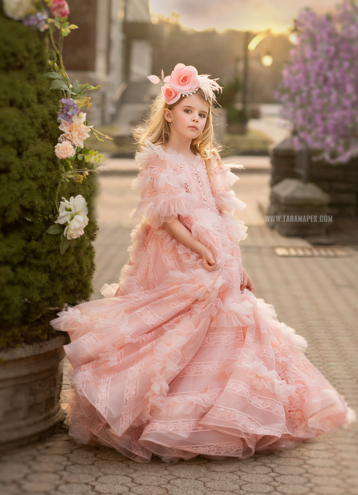 Boho Pink Ruffles Flower Girl Dresses For Wedding Lace Long Paty Birthday Pageant Gowns For Photoshoot First Communion Dress