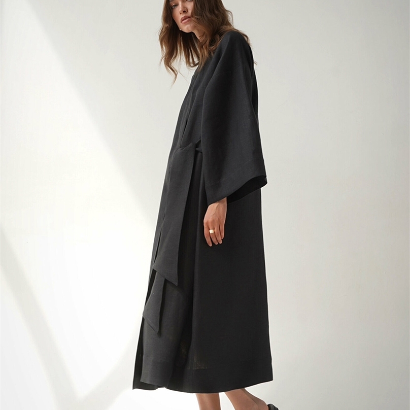 Casual Dresses TTQV Elegant Pink Midi Lady Fashion Chic Lace up Long Sleeve Vintage Loose Classic For Women 220916