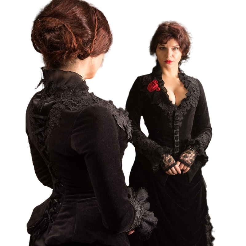 Gothic Victorian Black Wedding Dress Velvet Long Sleeves Tiers Skirt Long Vintage Bridal Gowns Lace Appliques Corset Winter Bustle Bride Dresses 2022
