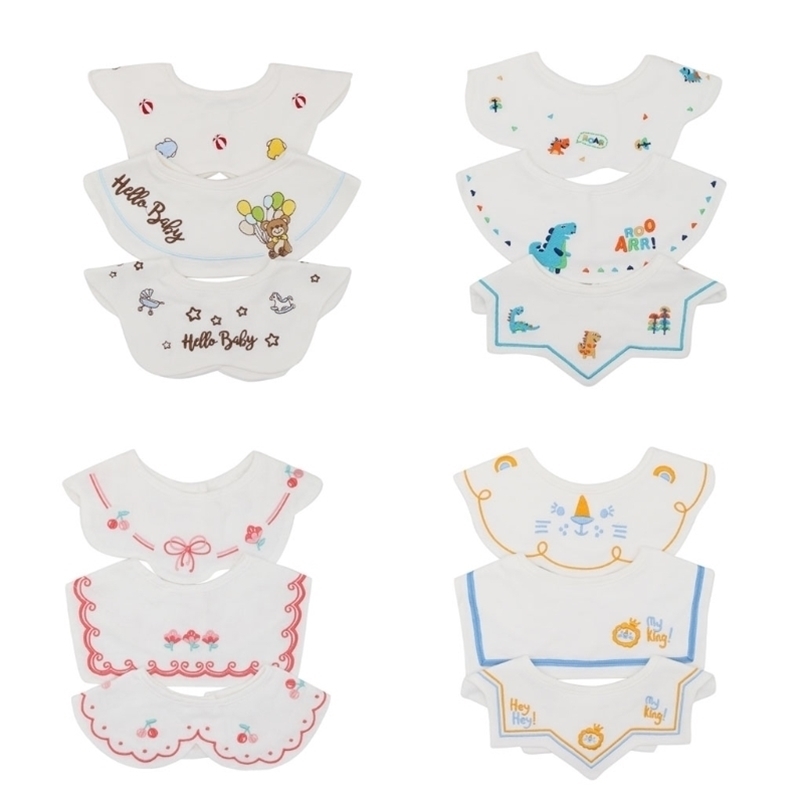 Bibs Burp Cloths 3 Pcs Set Rotate Baby Feeding Drool Collar Decoration Embroidery Saliva Towel Cotton Anti-Stain Cloth D08C 220830
