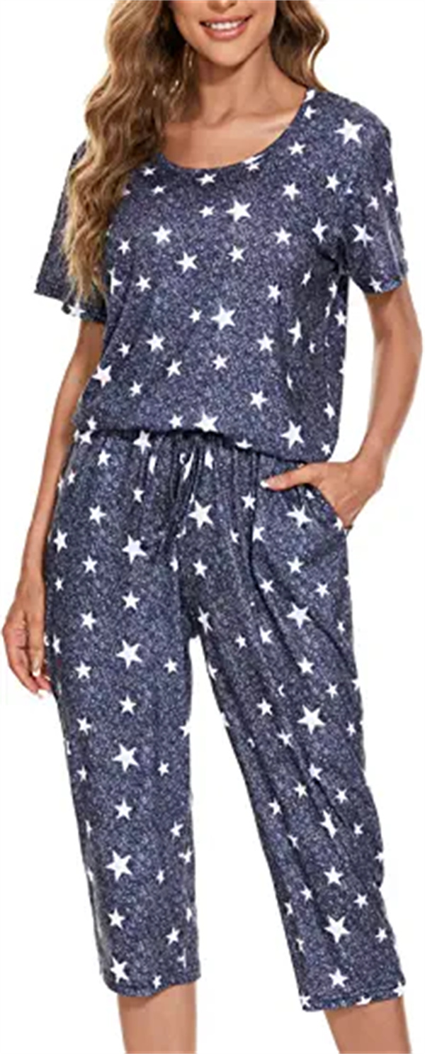 Womens Home clothing Pajamas Set Shorts Soft Lounge Sets Cute Short Sleeve Sleepwear Pjs with Pockets-Black Star
Womens Home clothing Pajamas Set Shorts Soft Lounge Sets Cute Short Sleeve Sleepwear Pjs with Pockets-Black Star