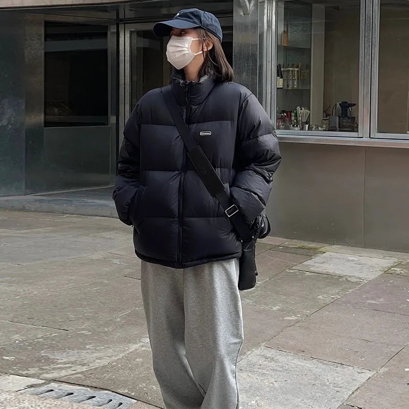 Womens Down Parkas GRELLER Korean Style Women Winter Puffer Jacket Loose Oversized Solid Stand Collar Female Cotton Padded Warm Coat Parkas Clothes 22