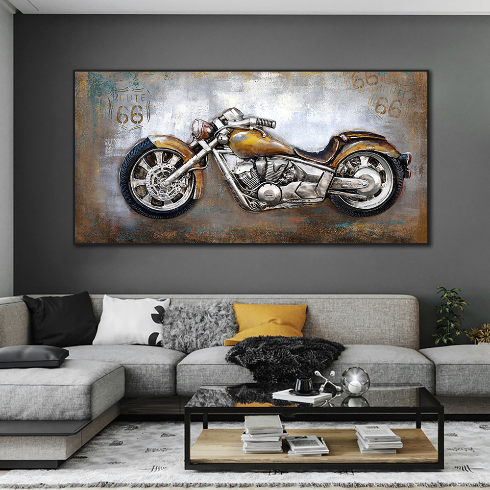 Abstract 3D Retro Motorcycle Oil Painting Printed On Canvas Motor Posters And Prints Wall Art Picture For Home Decoration