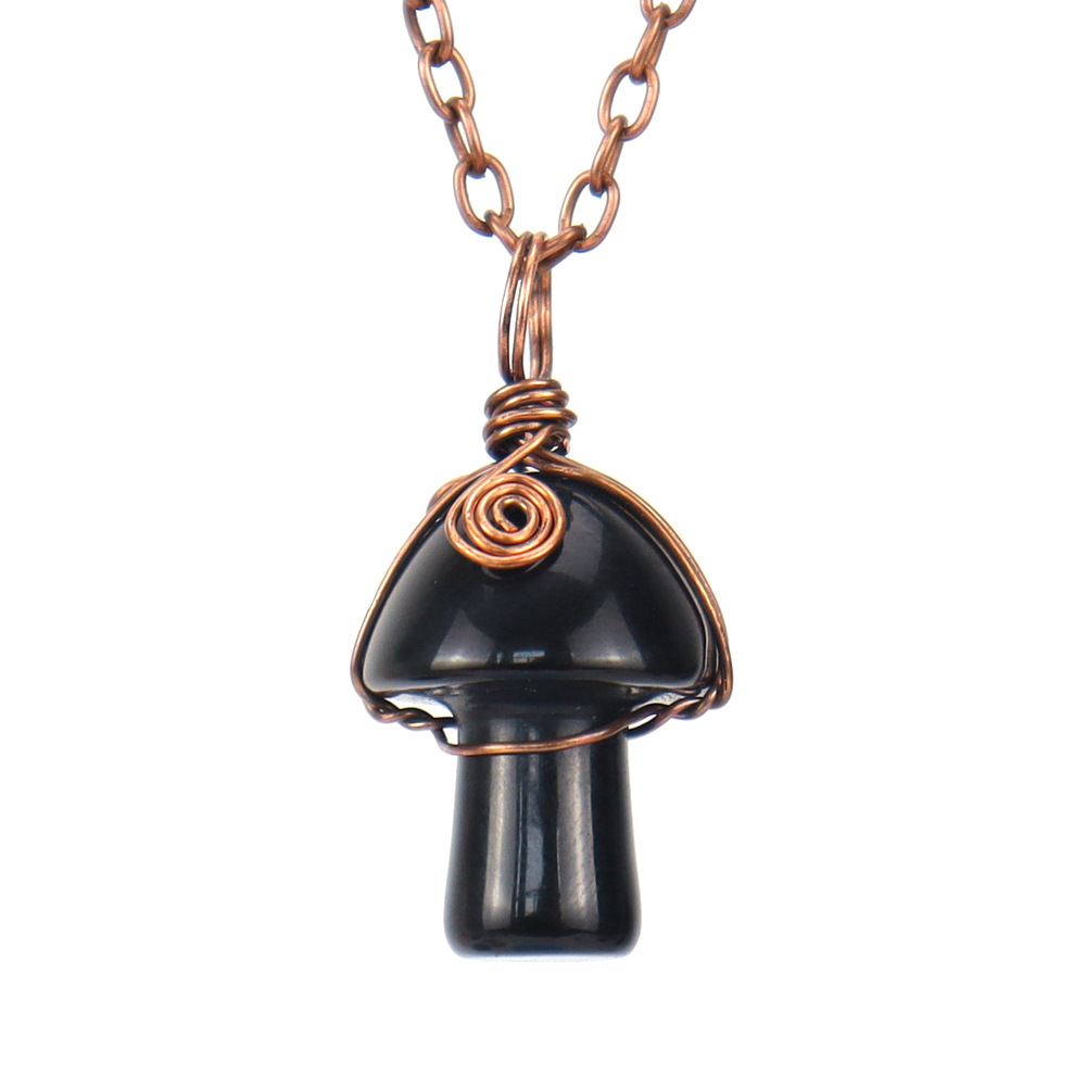 Natural Stone Necklaces Vintage Wire Wrap Carving 2CM Mushroom Pendant Reiki Healing Crystal Tiger Eye Quartz Aventurines Necklace for Women Jewelry