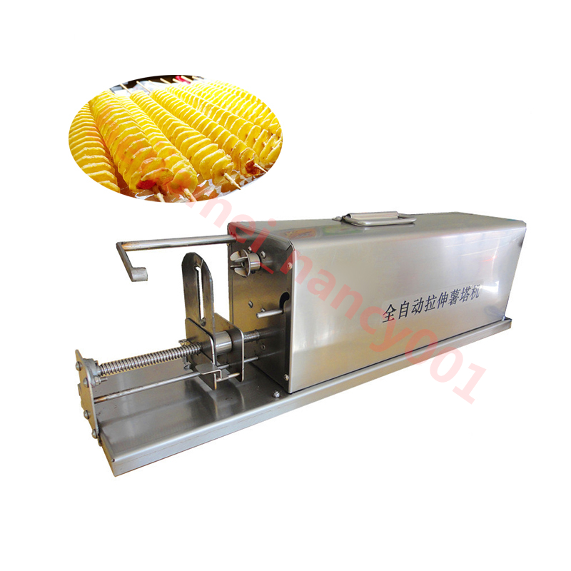 220V Automatic Stretch Stainless Steel Tornado Potato Machine Potato Slicer Chips Cutter Potato Spiral Cutting Machine