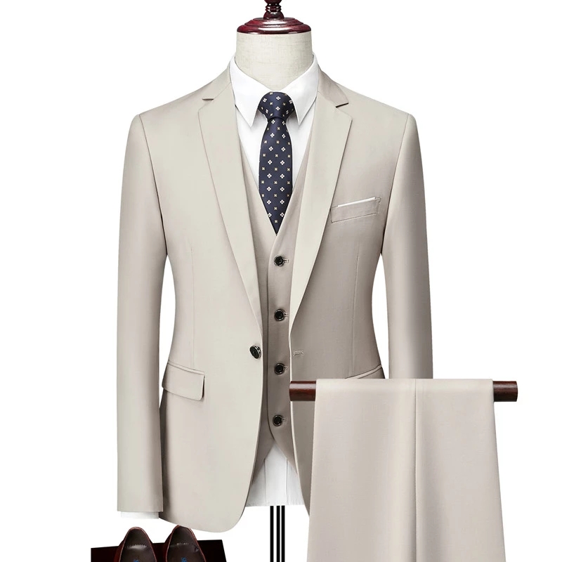 Men Slim Blue Black Wedding Tuxedos 2022 Business Casual Suits Dress Three-piece Set Jacket Pants Vest Wedding Groom Blazer Coat Trousers Waistcoat Wh