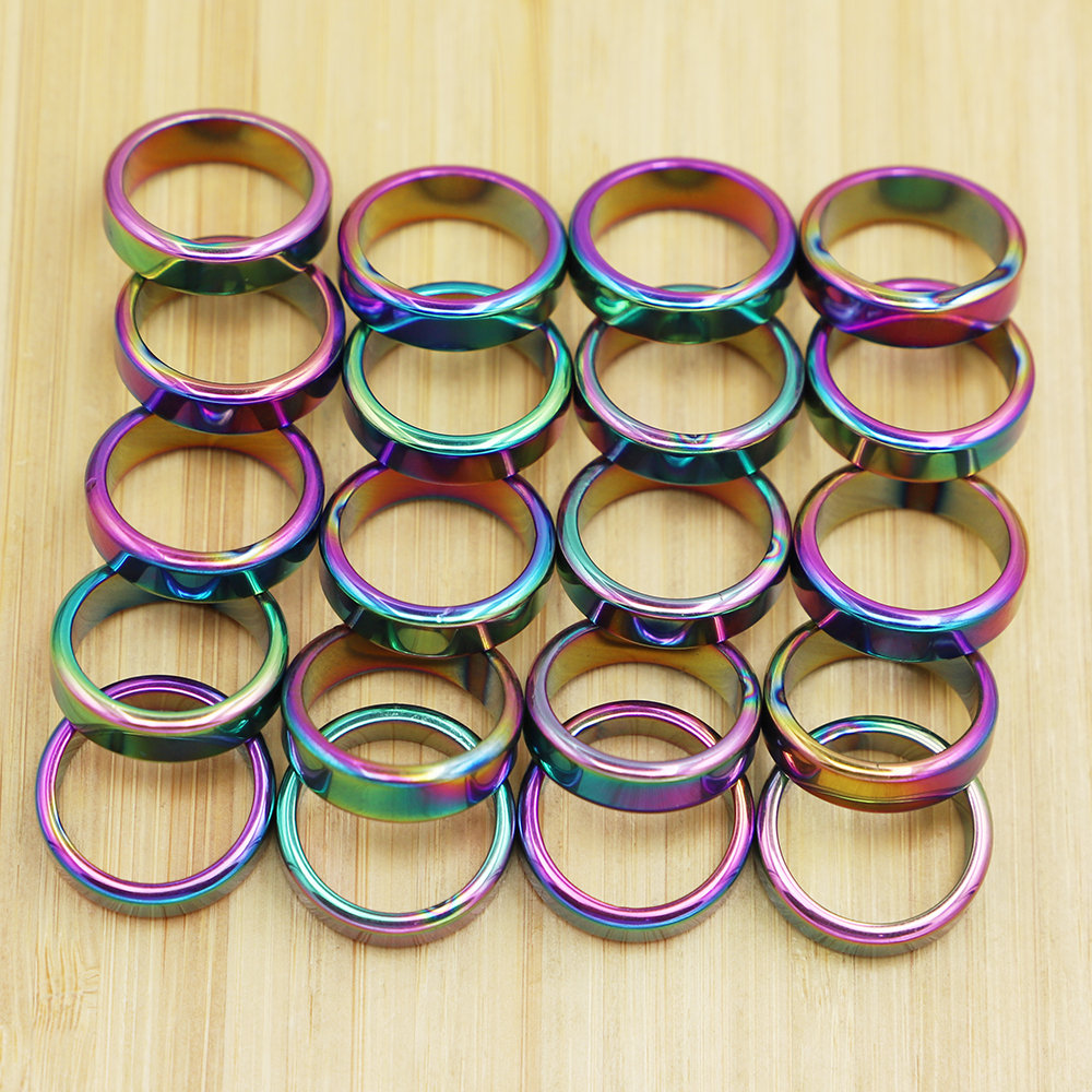 Retro Fashion Hematite Colorful Ring Jewelry Width Cambered Surface Rainbow Color Christmas Present Bijoux Femme Wholesale