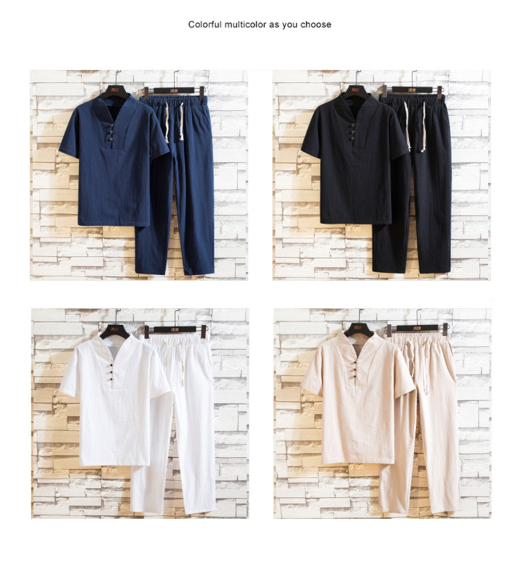 Men's Summer Chinese Style Men Casual Sets Ninth Pants Sportswear Jogger Male Fashion Tracksuits Hombre Fit 220905