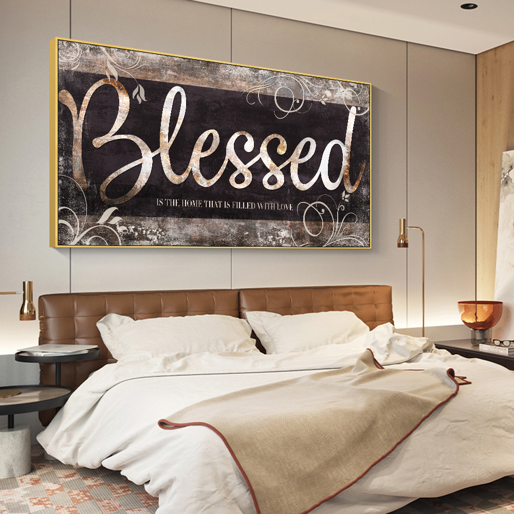 Canvas Painting Wall Art Picture Posters And Prints For Living Room Home DecorAbstract Letters Blessed Family Nordic Letters