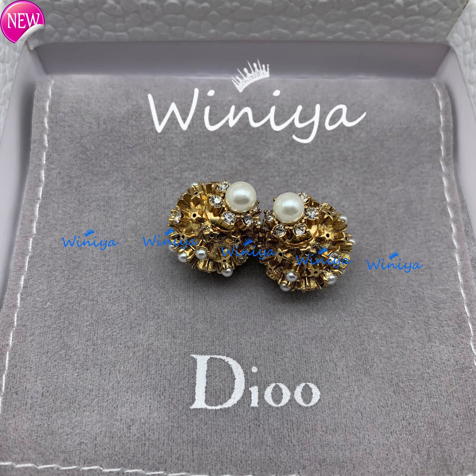 luxury brand design earrings D family / new diamond inlaid Pearl Earrings round personality trend temperament versatile