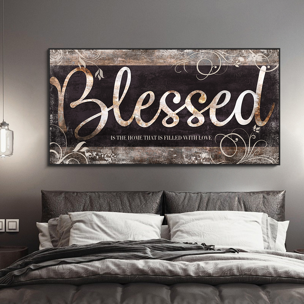 Canvas Painting Wall Art Picture Posters And Prints For Living Room Home DecorAbstract Letters Blessed Family Nordic Letters