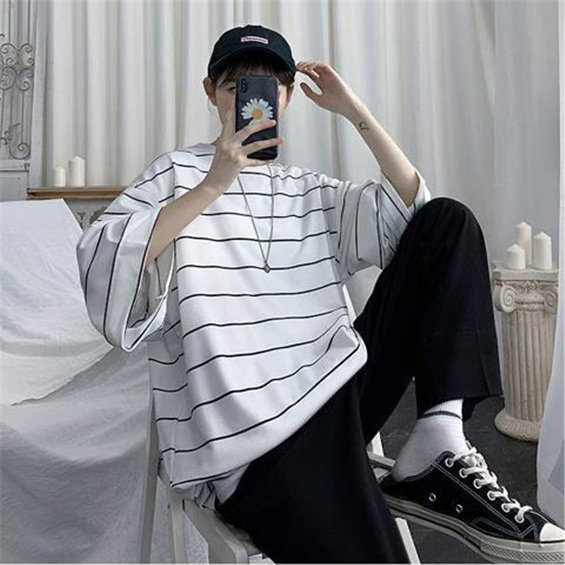 Men's T Shirts Cool Summer Oversized T-Shirt Men Funny Harajuku Tshirt Streetwear Femme Striped Japan Hip Hop Loose Half Sleeve T Shirts Male 220