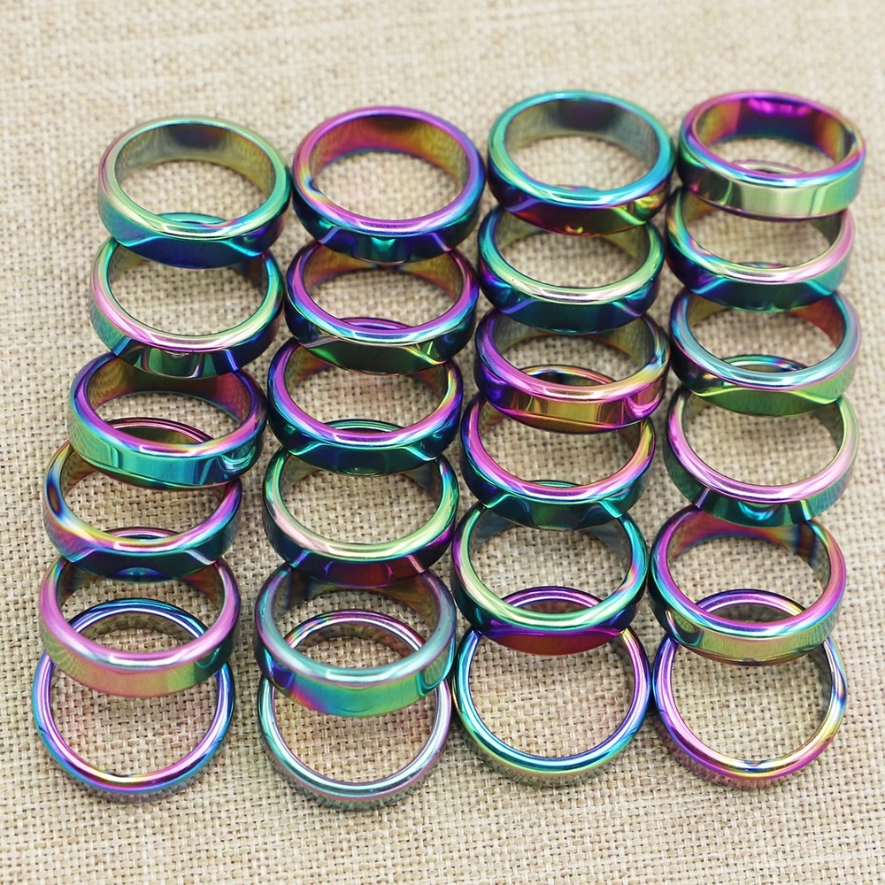 Fashion Hematite Rings Colorful Gallstone Couple Rainbow Non-magnetic Relieve Anxiety Unisex Chakra Energy Jewelry Gift