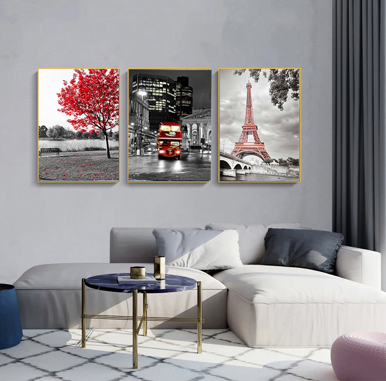Canvas Painting 3Plane Red Tree Tower Posters and Prints Nordic Style Posters and Prints Wall Art Picture for Living Room Decor