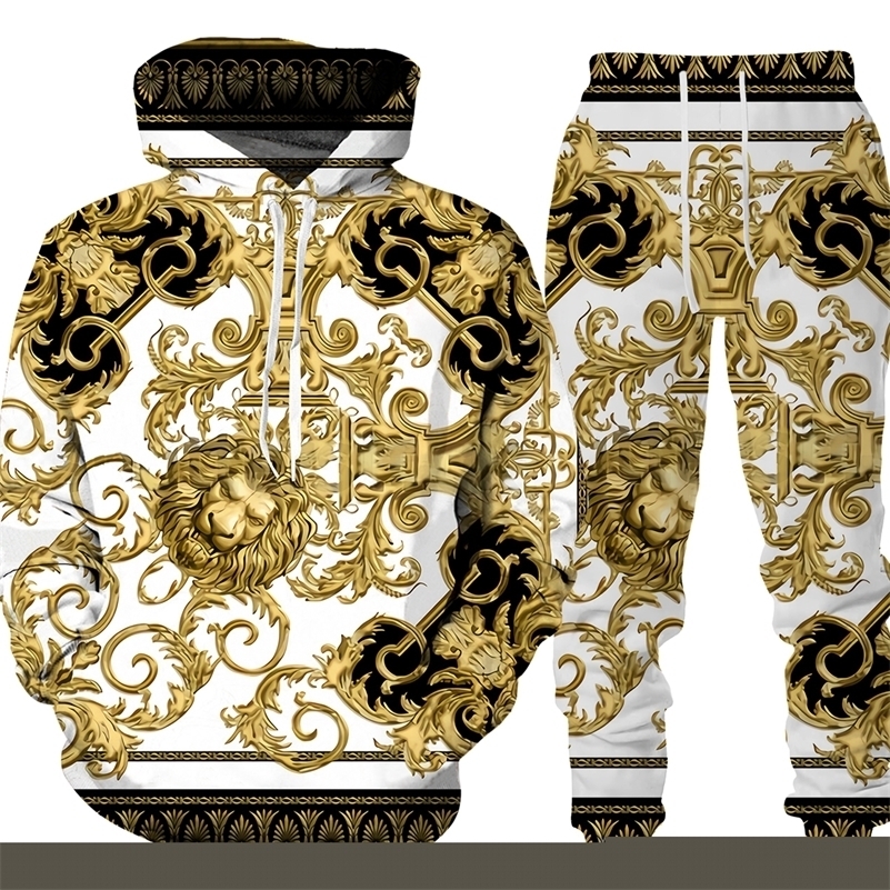 Men's Tracksuits Golden Pattern Chain 3D Printed Men's Tracksuit Hoodie Pants Set Oversize Street Style PulloverTrousersSuits Mens Clothes 220905