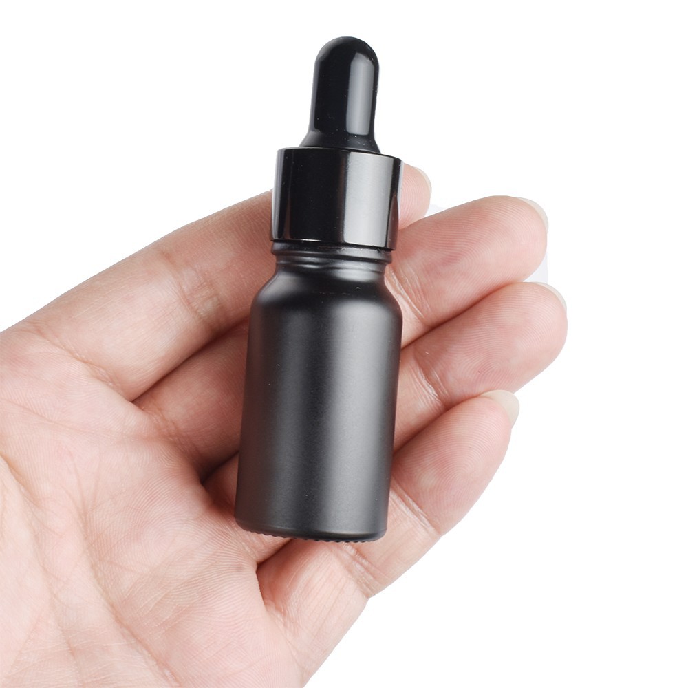 Matte Black Glass Essential Oil Bottles Eye Dropper Bottle with Shiny Anodized Aluminum Cap 5ml 10ml 15ml 30ml 50ml 100ml