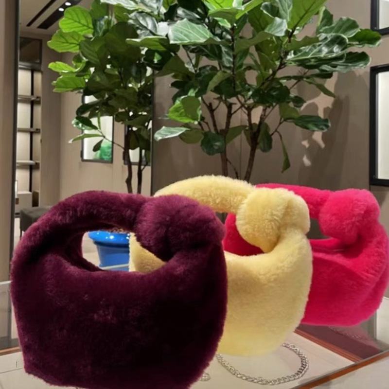 Evening Bags Fashion Big Knot Handle Women Handbags ner Faux Fur Small Tote Bag y s Soft Plush Lady Hand Bags Warm Winter R250317
