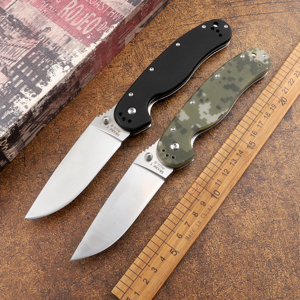 

RAT Hunting Folding Pocket Knife AUS-8 Blade Tactical Survival Sharp Outdoor Camping EDC Tool G10 Handle Combat Rescue Knife