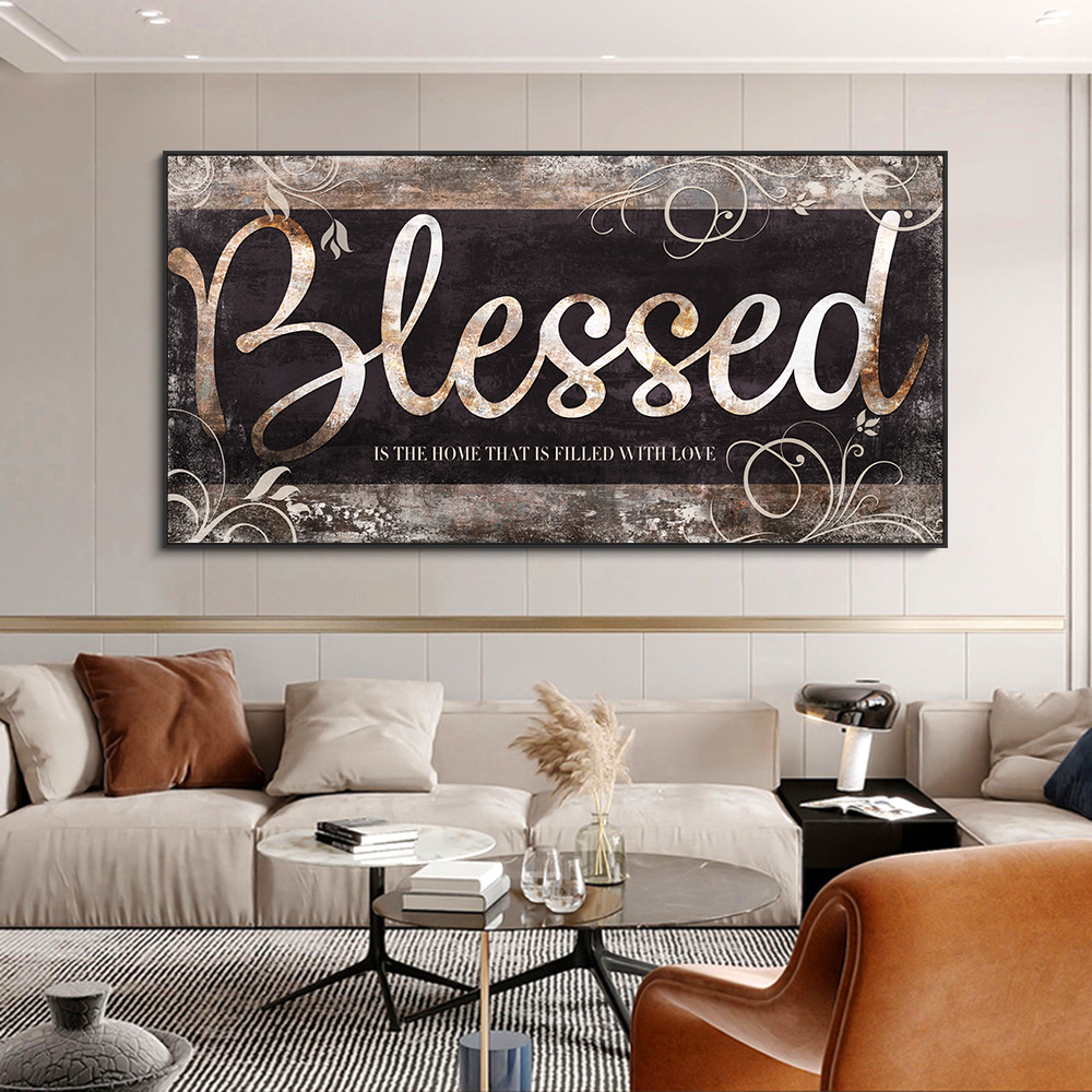 Canvas Painting Wall Art Picture Posters And Prints For Living Room Home DecorAbstract Letters Blessed Family Nordic Letters