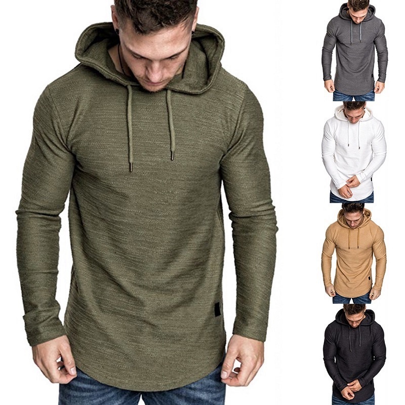Men's T Shirts Men's casual fashion solid color long-sleeved T-shirt with Hood Summer casual sports long-sleeved T-shirt 220905