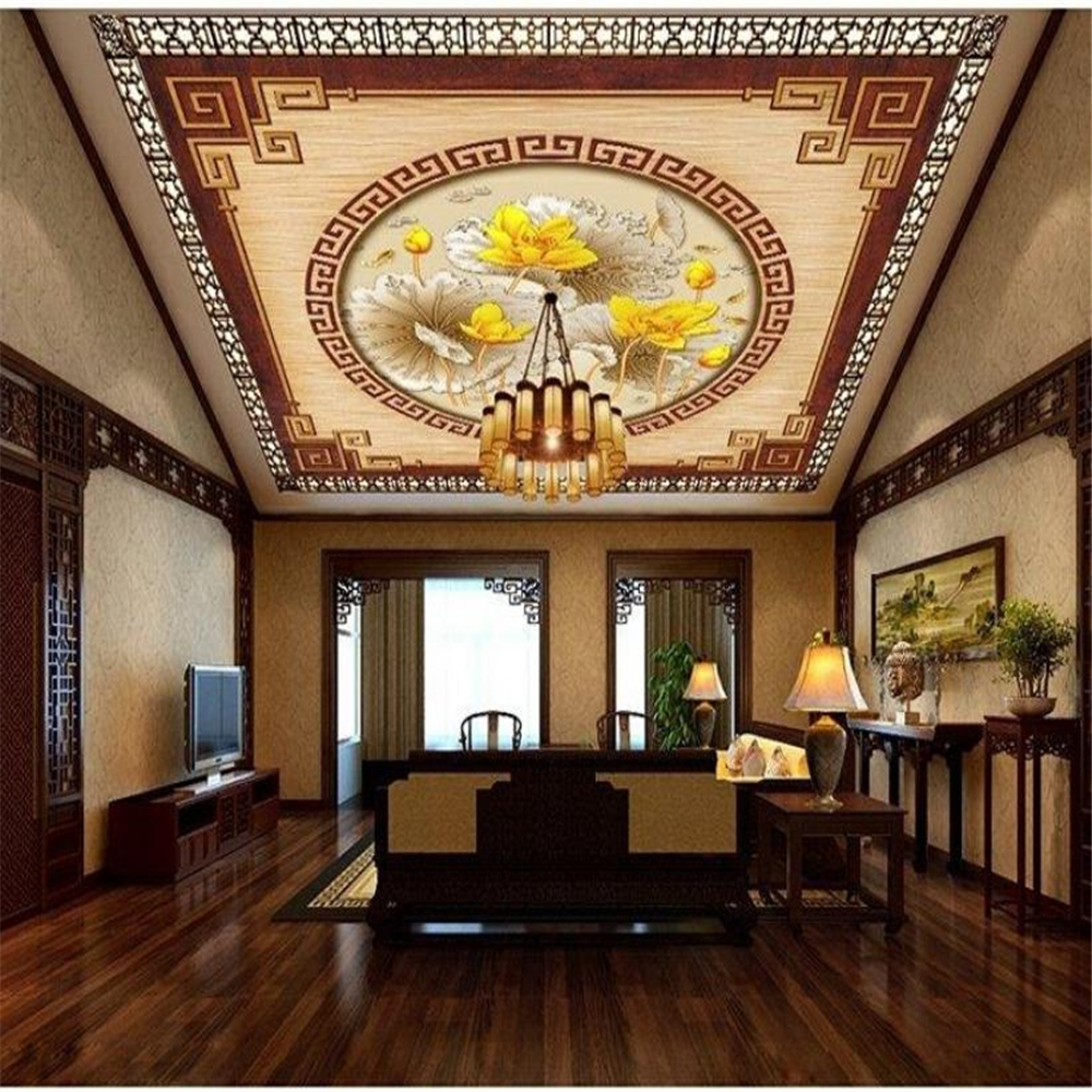 Custom 3d ceiling living room ceiling wallpaper Chinese style three-dimensional bedroom seamless mural