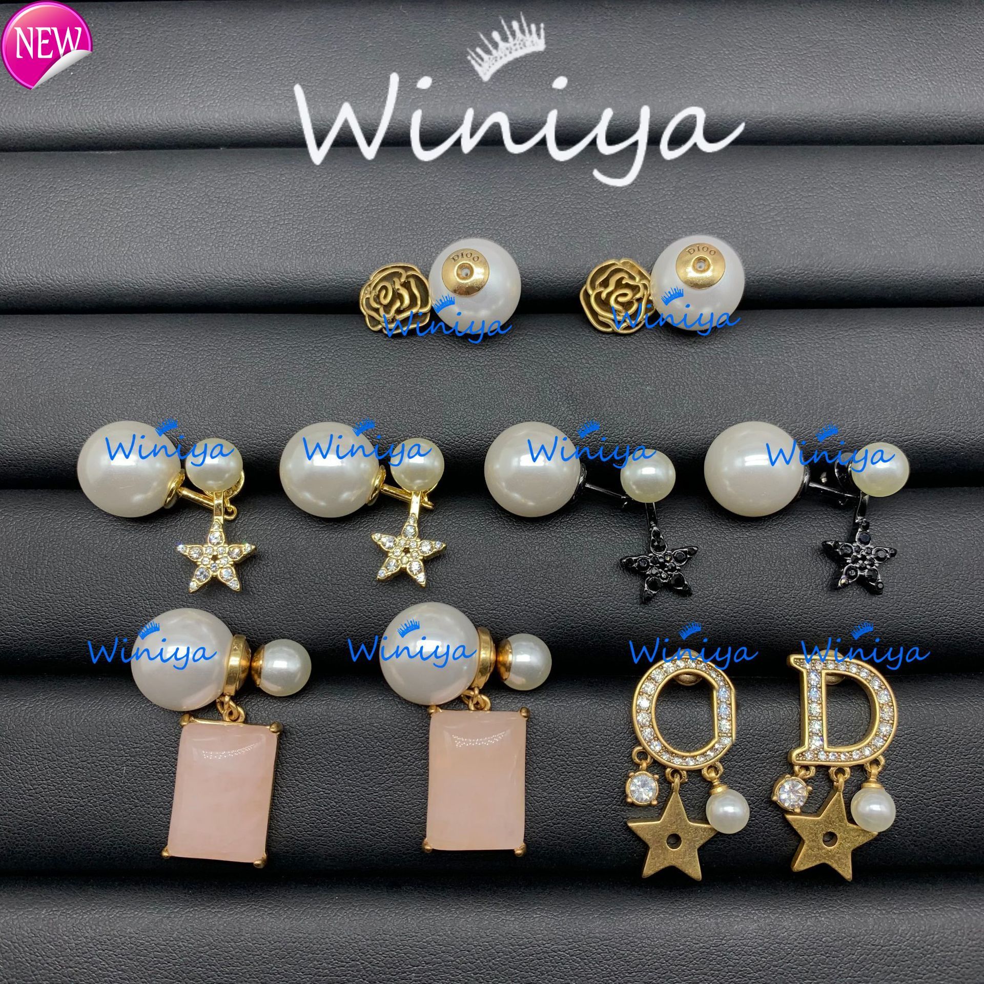 luxury brand design earrings D family / new flowers five pointed star diamond pearl femininity trend versatile Earrings