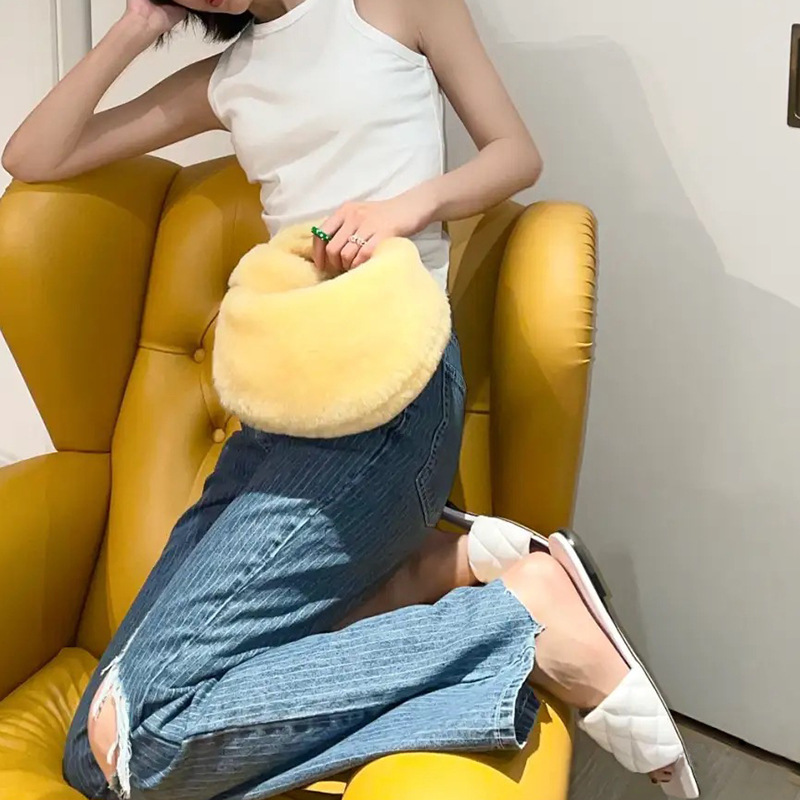 Evening Bags Fashion Big Knot Handle Women Handbags ner Faux Fur Small Tote Bag y s Soft Plush Lady Hand Bags Warm Winter R250317