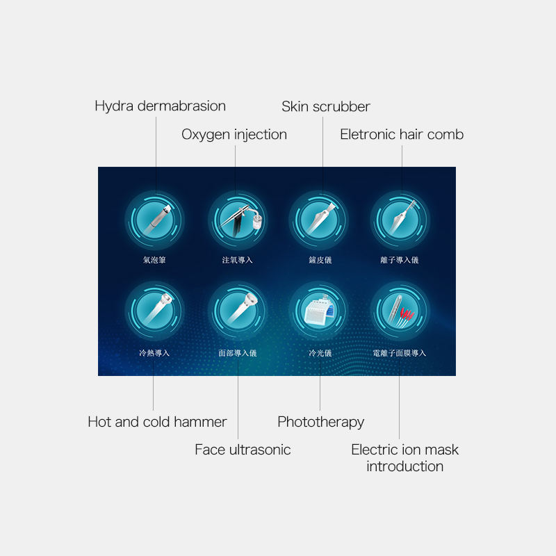 2024 Multifunction Microdermabrasion 8 in 1 Oxygen hydro Lifting Diamond beauty machine with PDT LED Light Therapy machine