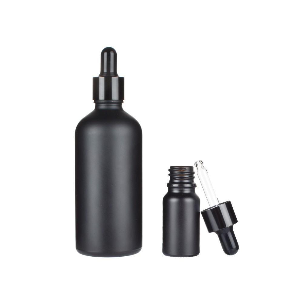 Matte Black Glass Essential Oil Bottles Eye Dropper Bottle with Shiny Anodized Aluminum Cap 5ml 10ml 15ml 30ml 50ml 100ml