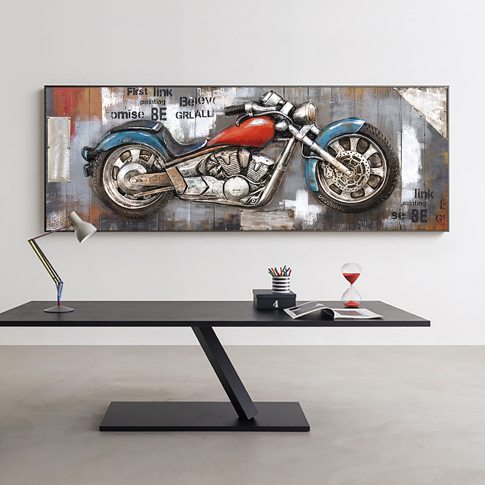 Abstract 3D Retro Motorcycle Oil Painting Printed On Canvas Motor Posters And Prints Wall Art Picture For Home Decoration