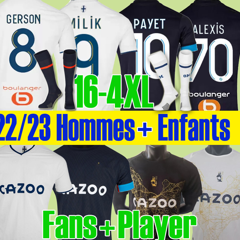 XXXL 4XL 22 23 MarseilleS soccer jerseys Fans Player 2022 2023 ALEXIS MILIK maillot de foot CUISANCE GUENDOUZI GERSON PAYET CLAUSS men kids kit football shirts, 22 23 home patch