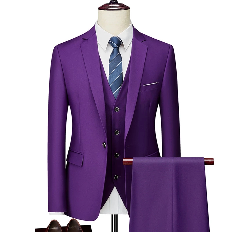 Men Slim Blue Black Wedding Tuxedos 2022 Business Casual Suits Dress Three-piece Set Jacket Pants Vest Wedding Groom Blazer Coat Trousers Waistcoat Wh