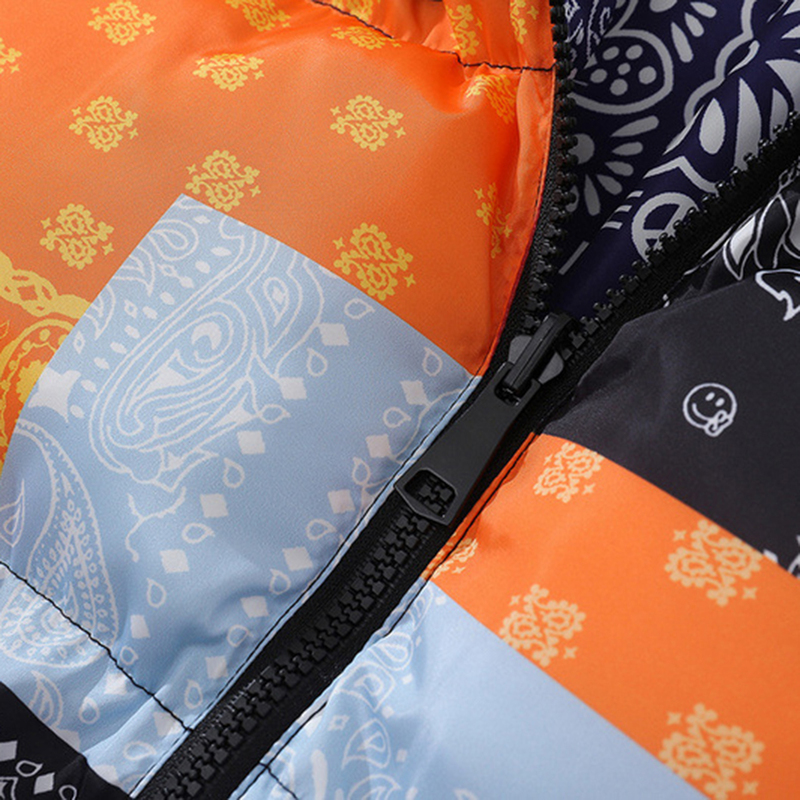 Men's Down Parkas Hip Hop Padded Jacket Men Puffer Parka Streetwear Paisley Bandana Reversible Thick Warm Coats Harajuku Oversized Outdoor 220905