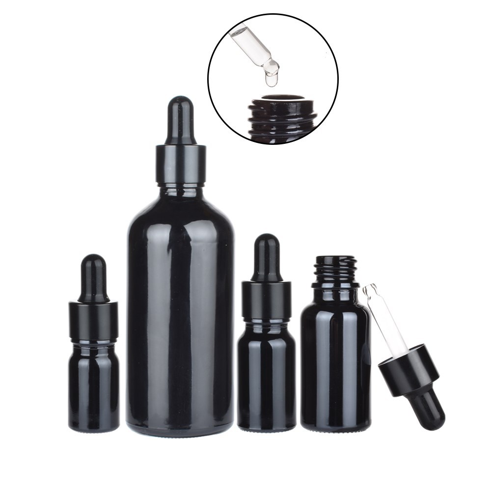 Matte Black Glass Essential Oil Bottles Eye Dropper Bottle with Shiny Anodized Aluminum Cap 5ml 10ml 15ml 30ml 50ml 100ml