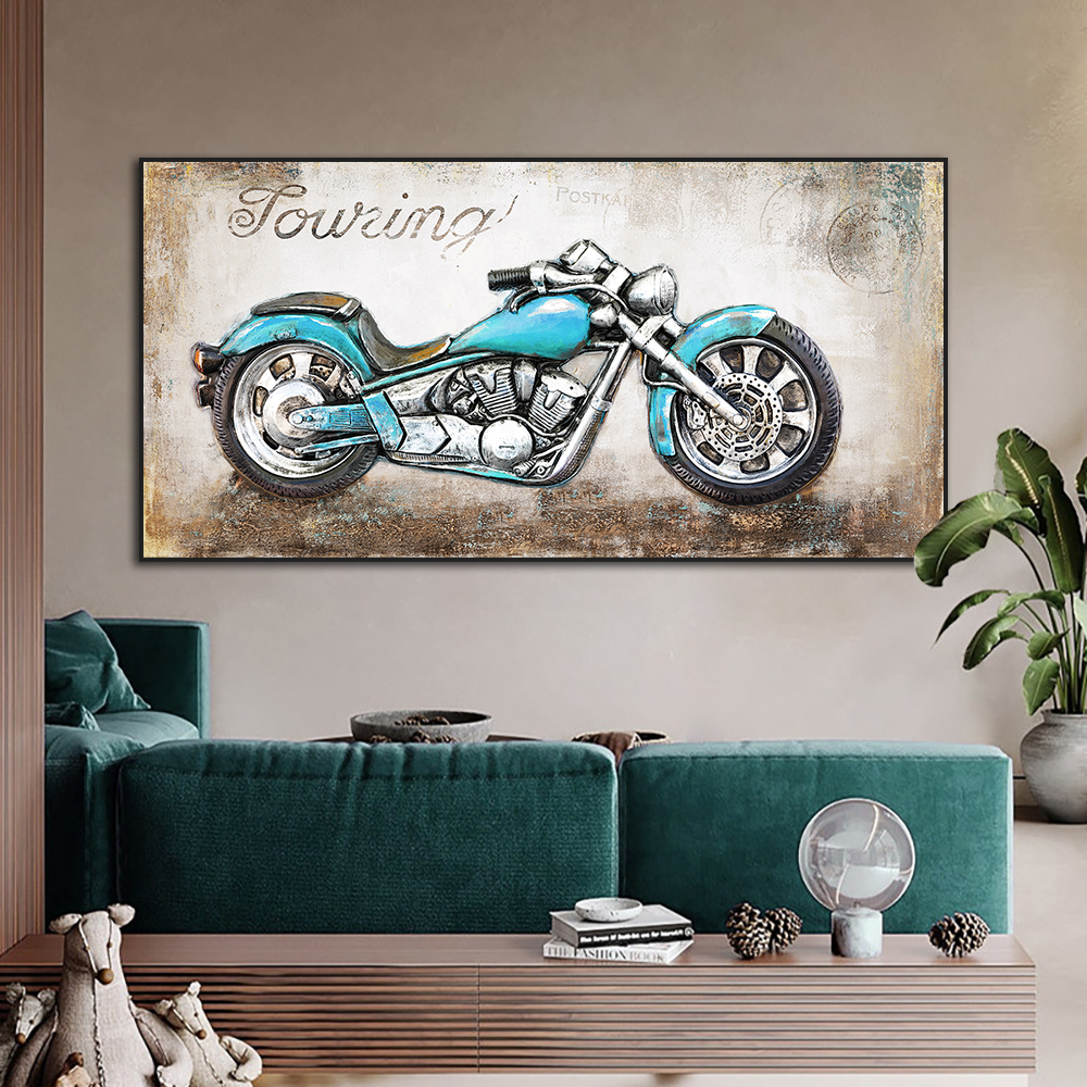 Abstract 3D Retro Motorcycle Oil Painting Printed On Canvas Motor Posters And Prints Wall Art Picture For Home Decoration