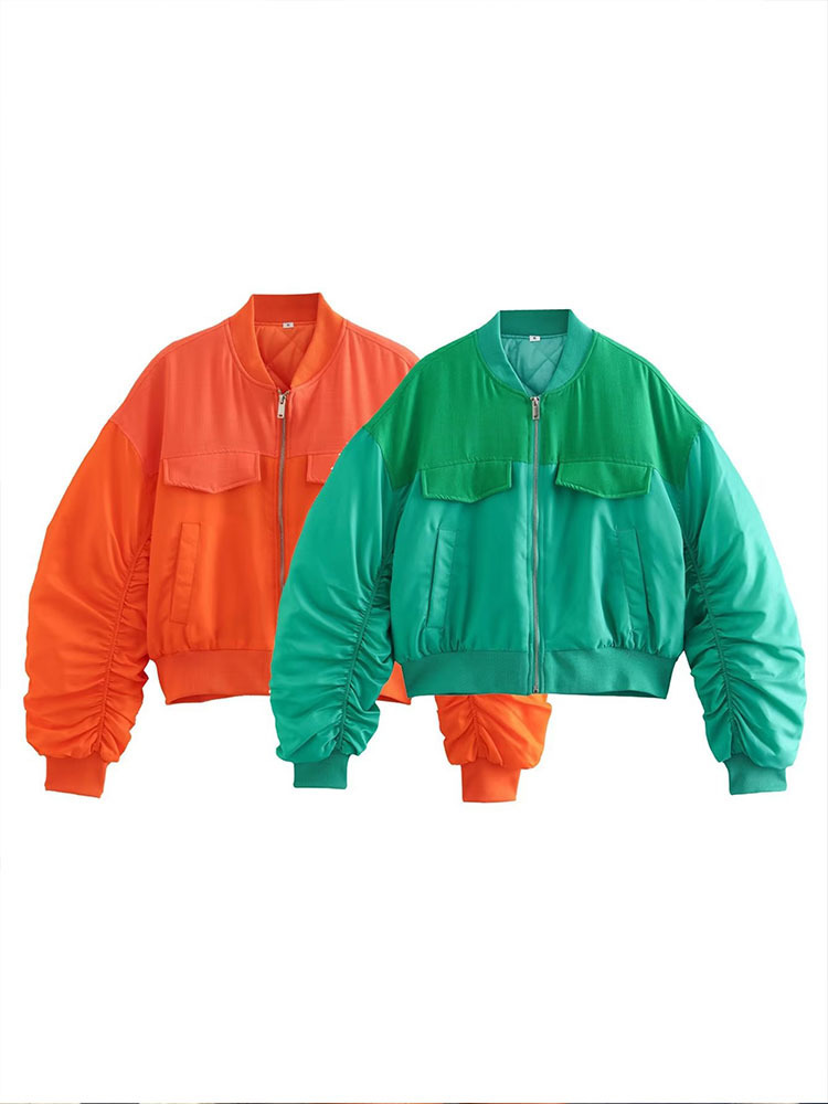 Womens Down Parkas Women Autumn Fashion Contrast Jacket Padded Coat Vintage Long Sleeve Pockets Female Outerwear Chic Tops 220902