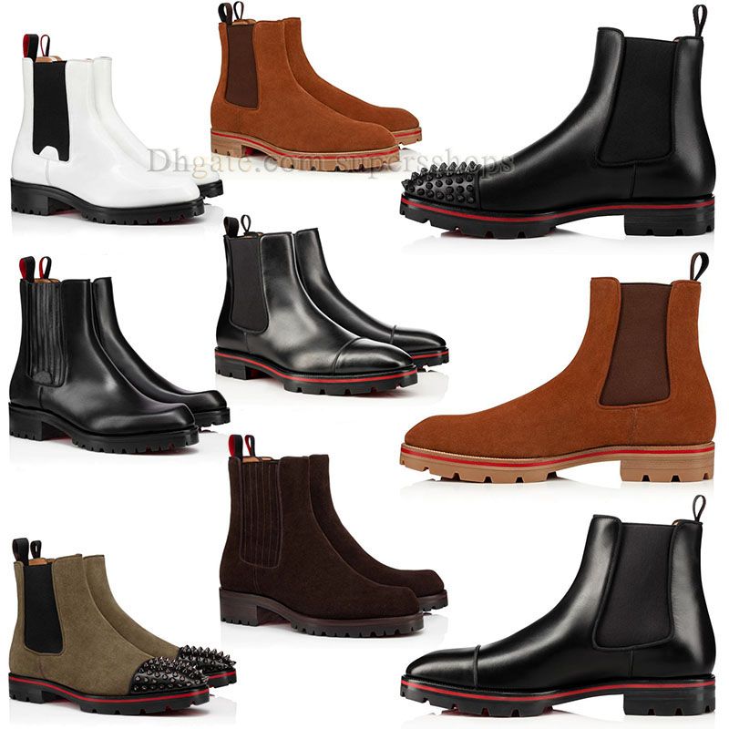 Big Size 12 13 Designer Ankle Boots Mens Red PU Leather Boot Classic Black Fashion Booties Suede Calfskin reds sole Motorcycle Sneakers Spikes Trainer Shoes