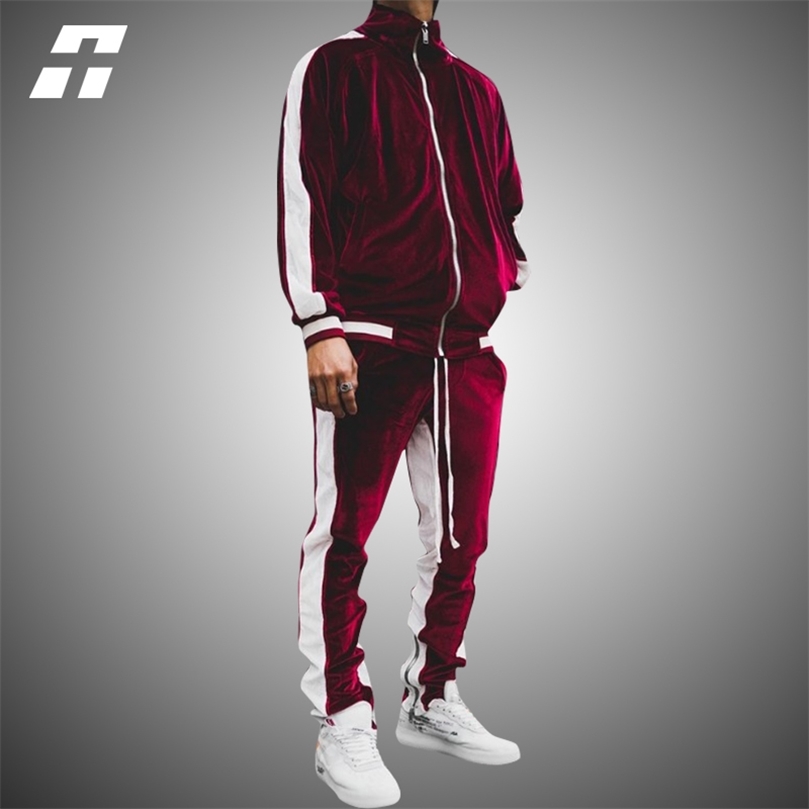 Mens Tracksuits Gold Velvet Mens Set Spring Autumn Tracksui Male Sport Suit Casual 2 piecePants Hip hop streetwear Fashion Sportswear 3xl 220905