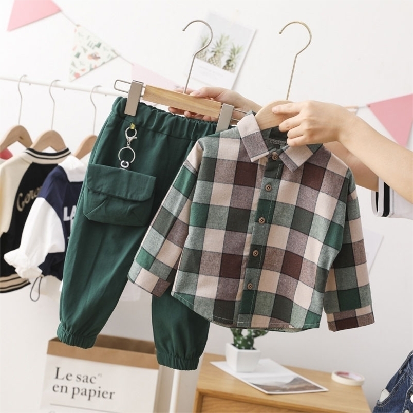 Special Occasions 2 Pcs Autumn Cotton Toddler Children Clothing Sets Plaid Shirt Pants Baby Boys Suit Kids for Clothes 220830
