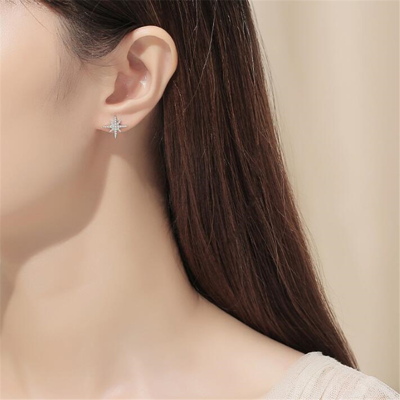 Meter Character Stud Earrings: Sterg Sier, White Sapphire CZ Dias