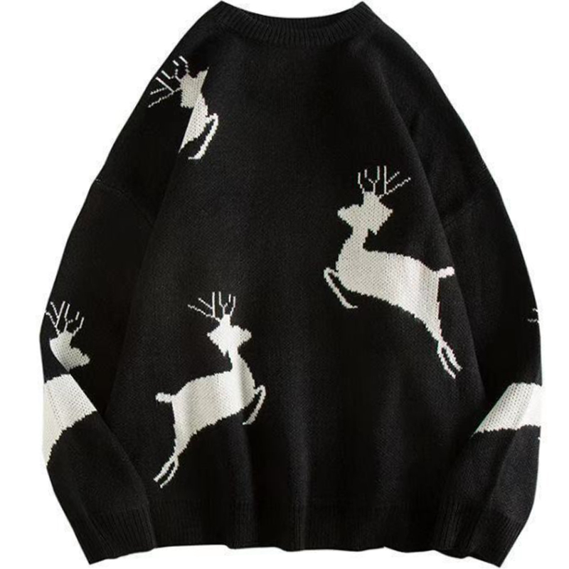 Men's Sweaters Men Sweater Oversize Autumn Winter Couples Loose Casual Cartoon Deer Year Sweater Pullover Japanese Vintage Daily Knitted 220906