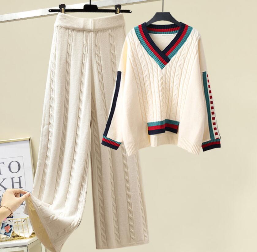 Women's Tracksuits Plus Size High Quality Brand Designer Warm V-neck Pullover Sweater Wide Leg Pants Knitted Suit 2 Piece Set New, 02
Women's Tracksuits Plus Size High Quality Brand Designer Warm V-neck Pullover Sweater Wide Leg Pants Knitted Suit 2 Piece Set New, 02