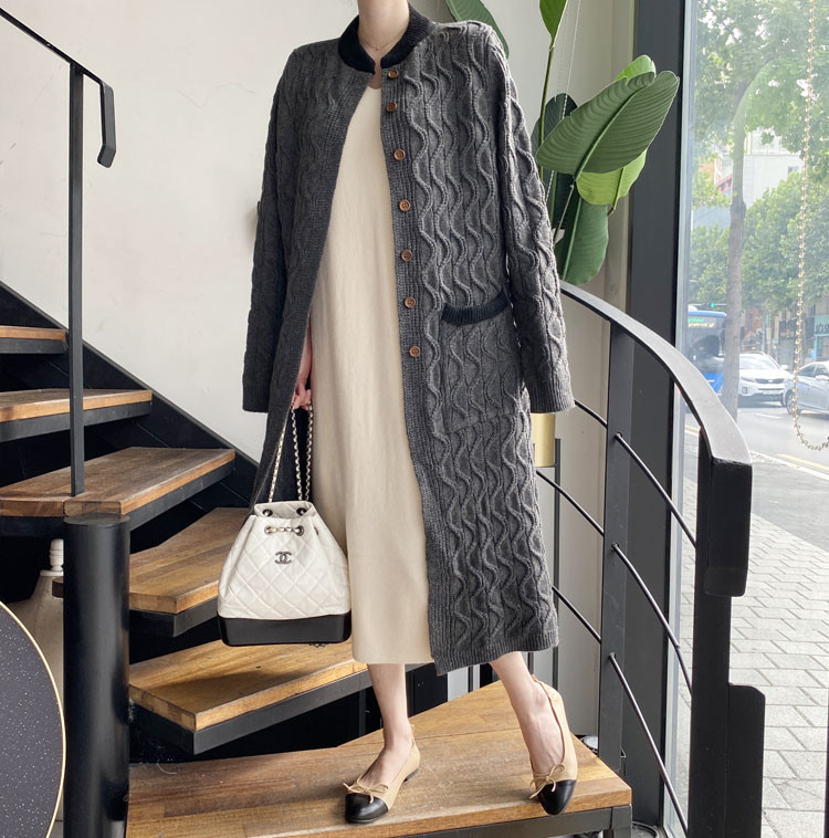 Womens Sweaters Winter Vintage Cardigan Long Knitted Solid Color Wave Pattern Single Breasted Thick Warm Korean Fashion Women Coats 220906