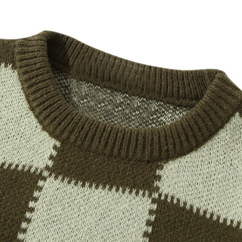 Men's Sweaters Winter High Street Plaid Sweater Vintage Men Pullovers Japanese Style Hip Hop Streetwear Couples Loose Wool Oversized Sweater 2209