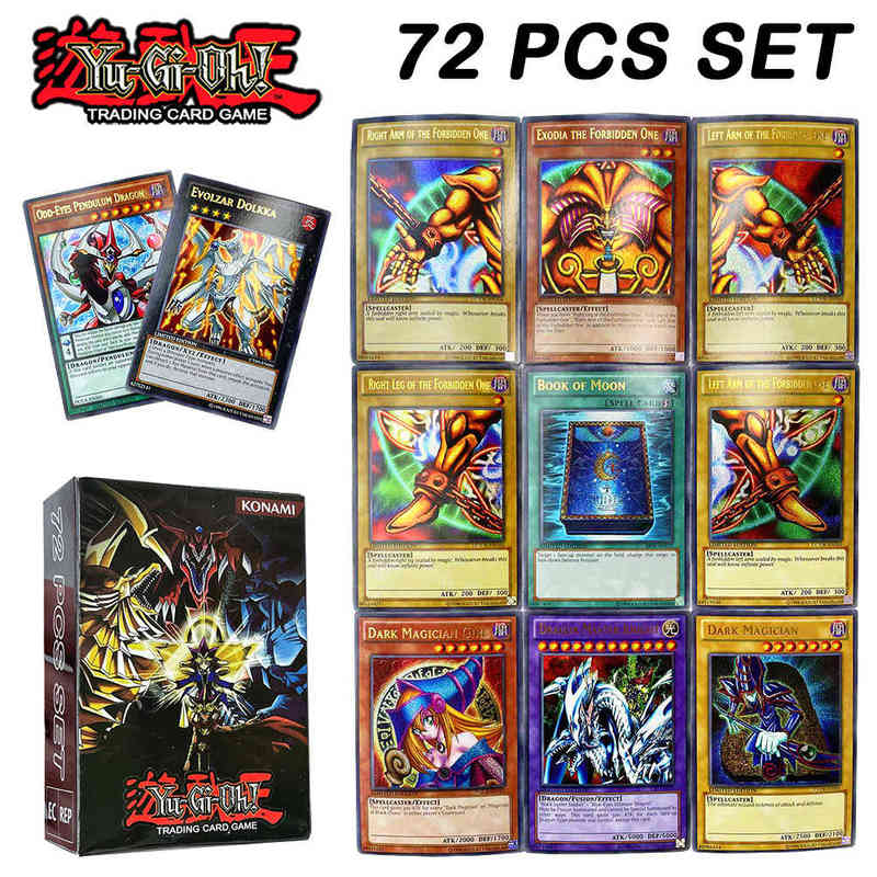 

Card Games 72Pcs Yugioh Card Holographic Letter in English Dark Magician Girl Blue Eyes Collection YU GI OH XYZ Monster Trading Card Game T220905