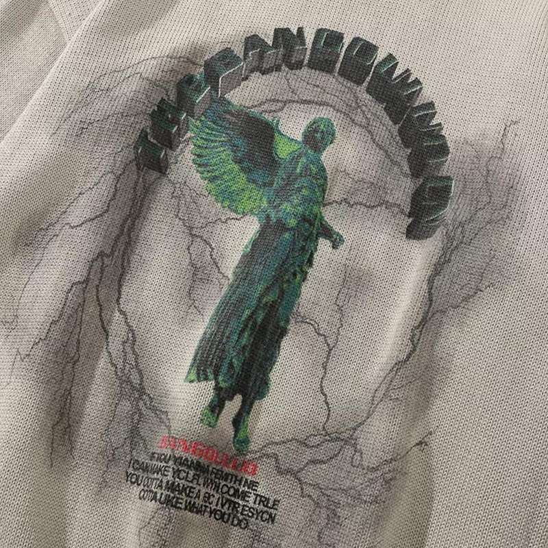 Men's Sweaters Hip Hop Knitted Men's Sweater Male Angel Lightning Printed Streetwear Harajuku Autumn Winter Oversized Casual Pullover Sweate