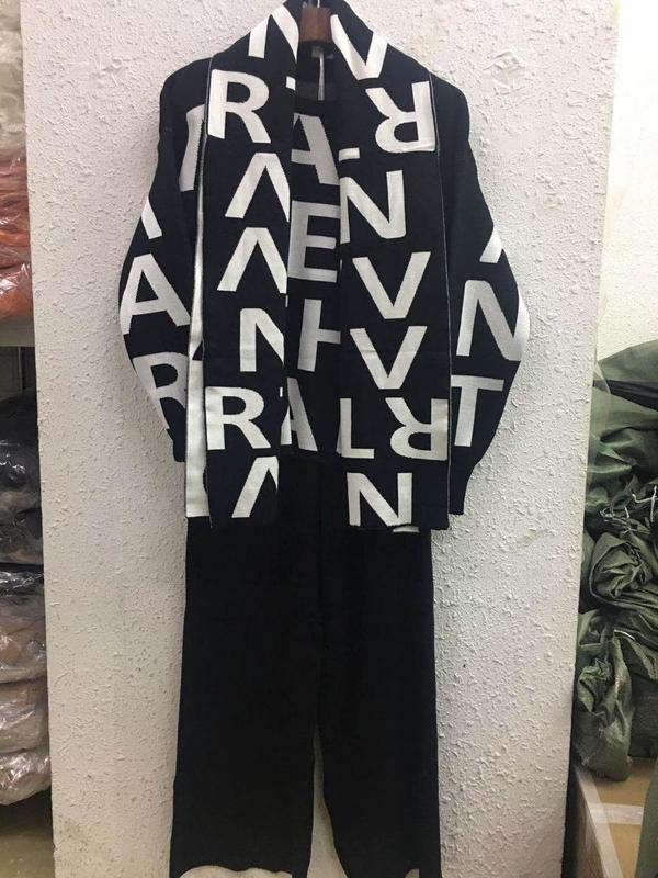 Womens Two Piece Pants Fashion Autumn Women 3 Pieces Sets Casual Letter Print Patchwork Loose Knitted Sweater Shawl Scarf and Wideleg Pants Suits 2209