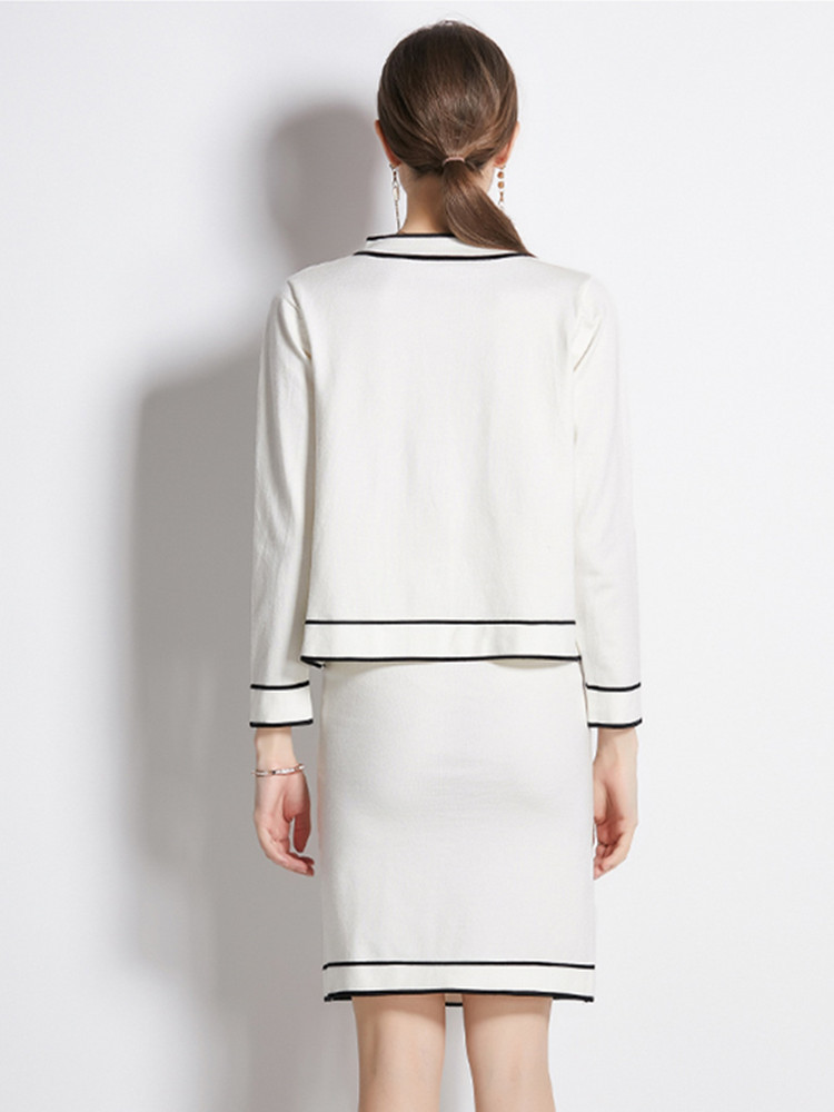 Two Piece Dress Elegant Knitted Skirt Sets Women Vintage Pockets ONeck Single Breasted Long Sleeve Cardigan Sweater Mini Skirts 2 Piece Set 220906